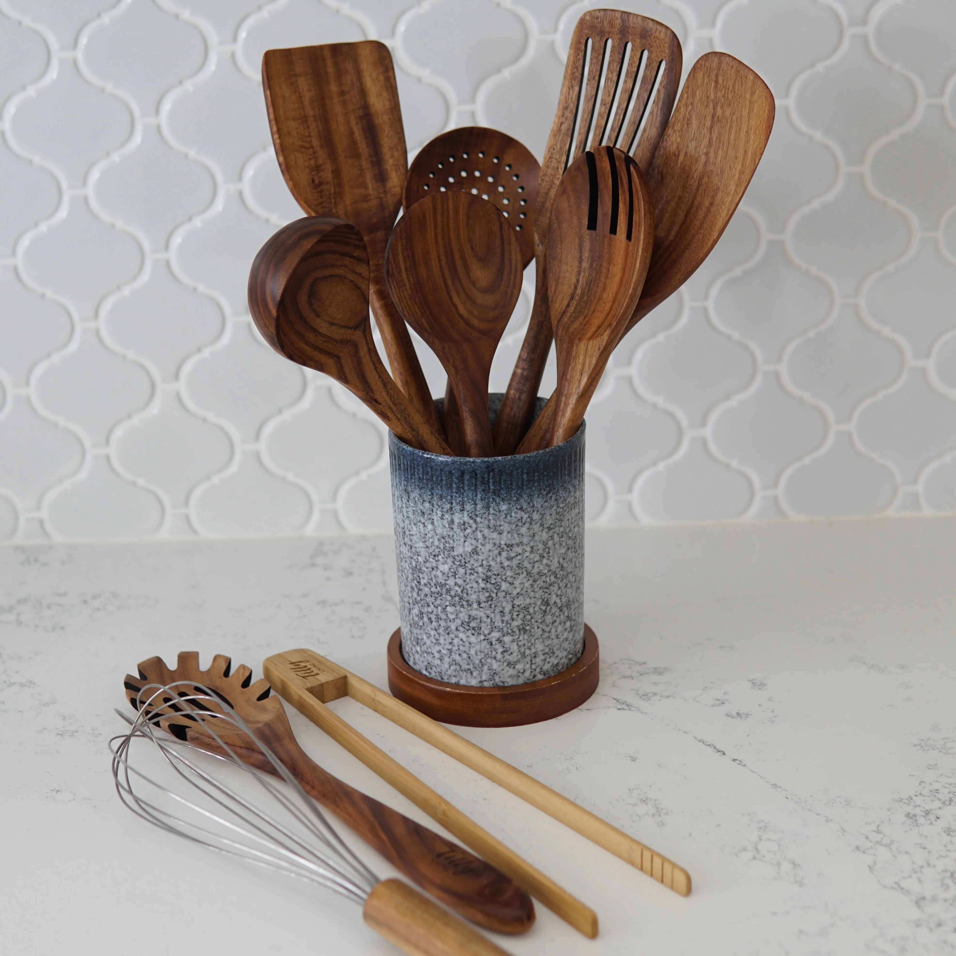 10 Piece Teak Wooden Utensil Set - Image 2